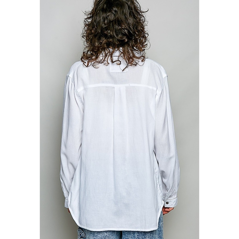 POL Washed Textured Cotton Western Button Front Shirt - Off White - Small - Picture 3 of 6